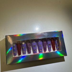 Purple and red and glitter press on nails